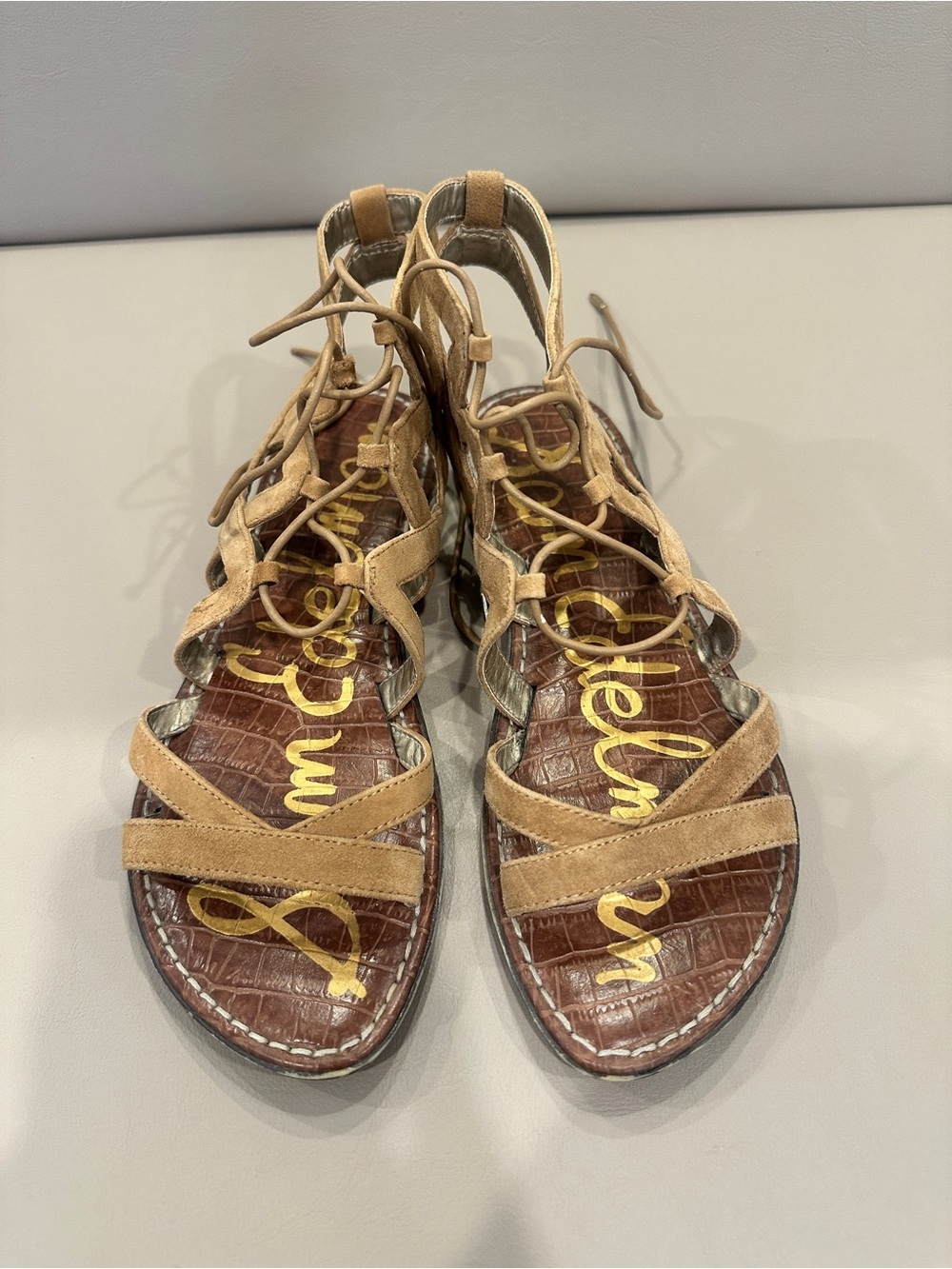 Sam Edelman Tan Suede Lace-Up Gladiator Sandals